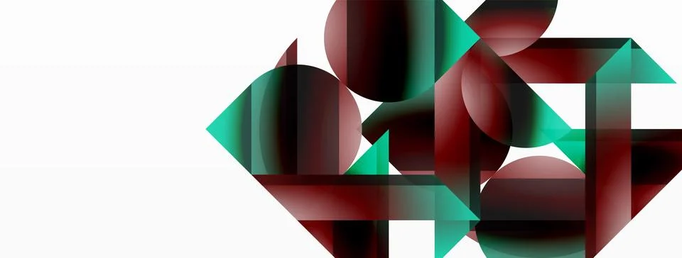 Gradient color triangles and circles on white. Dynamic blend creating Illustrazione stock