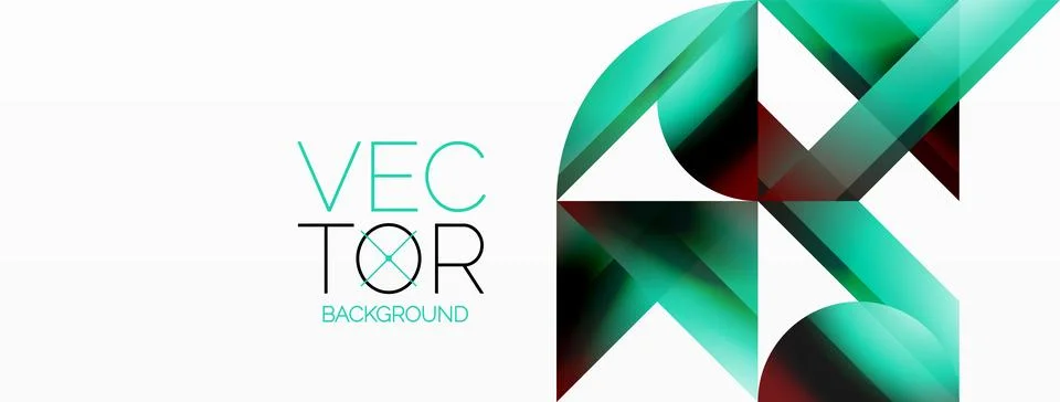 Gradient color triangles and circles on white. Dynamic blend creating Illustrazione stock