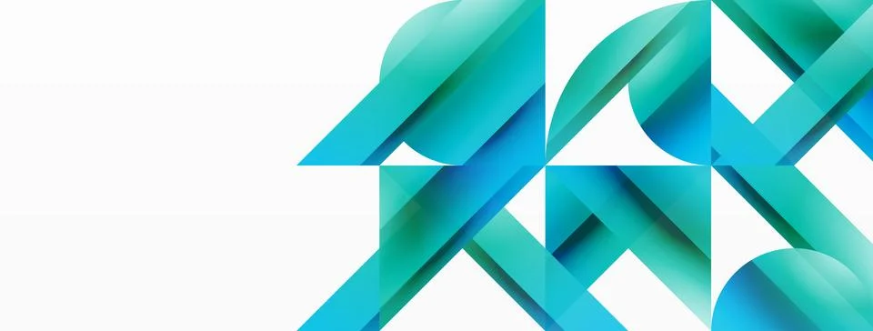 Gradient color triangles and circles on white. Dynamic blend creating Illustrazione stock
