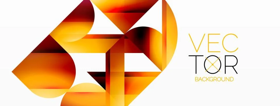 Gradient color triangles and circles on white. Dynamic blend creating Illustrazione stock