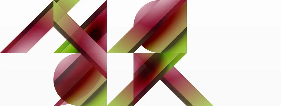 Gradient color triangles and circles on white. Dynamic blend creating Illustrazione stock