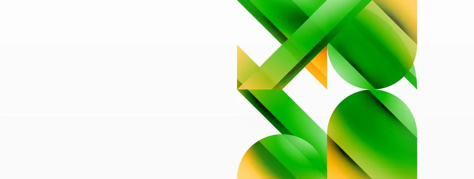 Gradient color triangles and circles on white. Dynamic blend creating Stock Illustration