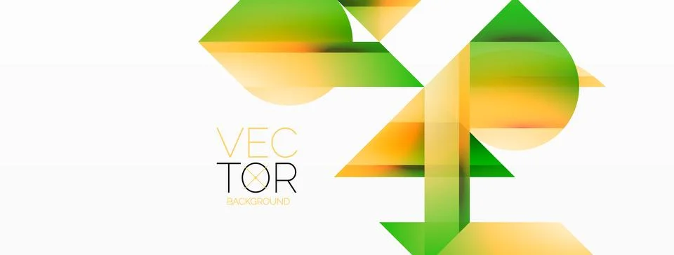 Gradient color triangles and circles on white. Dynamic blend creating Illustrazione stock