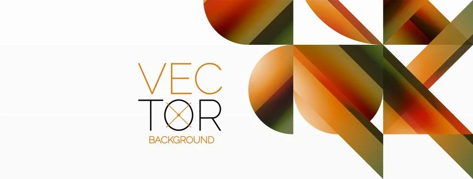 Gradient color triangles and circles on white. Dynamic blend creating Illustrazione stock