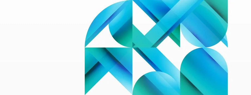 Gradient color triangles and circles on white. Dynamic blend creating Illustrazione stock