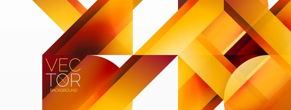 Gradient color triangles and circles on white. Dynamic blend creating Illustrazione stock
