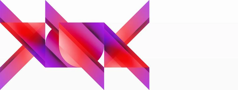 Gradient color triangles and circles on white. Dynamic blend creating Illustrazione stock