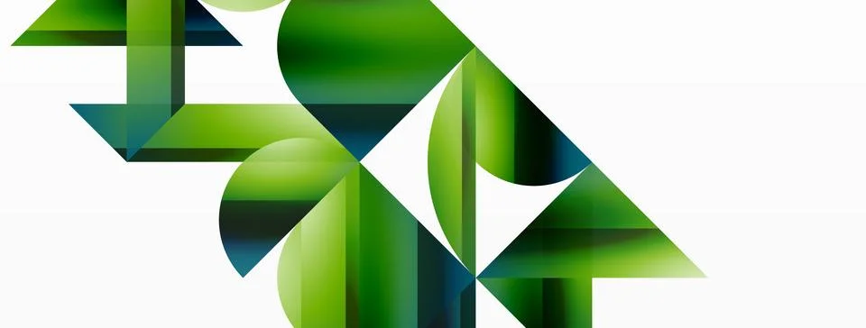 Gradient color triangles and circles on white. Dynamic blend creating Stock Illustration