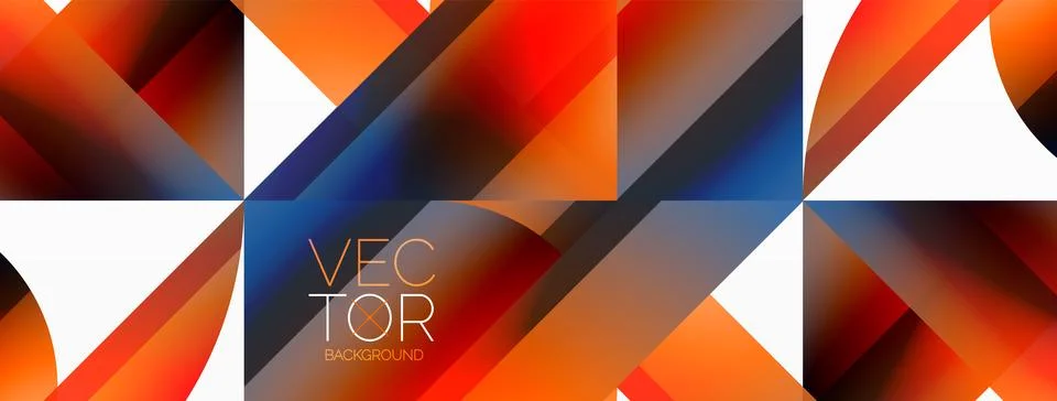 Gradient color triangles and circles on white. Dynamic blend creating Illustrazione stock