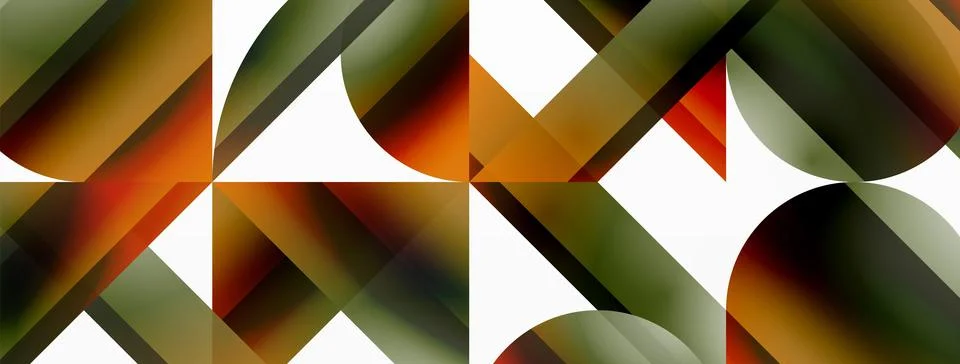 Gradient color triangles and circles on white. Dynamic blend creating Illustrazione stock