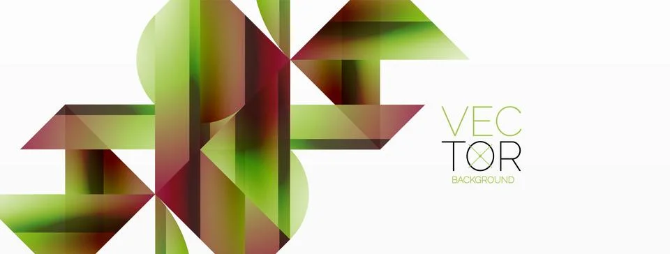 Gradient color triangles and circles on white. Dynamic blend creating Illustrazione stock