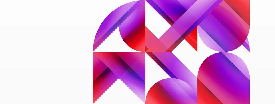Gradient color triangles and circles on white. Dynamic blend creating Illustrazione stock