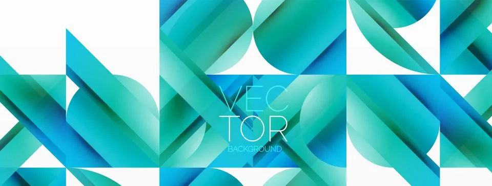 Gradient color triangles and circles on white. Dynamic blend creating Illustrazione stock