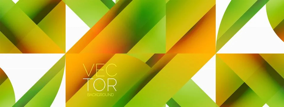 Gradient color triangles and circles on white. Dynamic blend creating Stock Illustration
