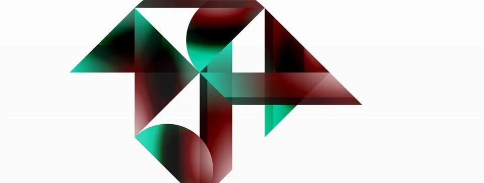Gradient color triangles and circles on white. Dynamic blend creating Illustrazione stock