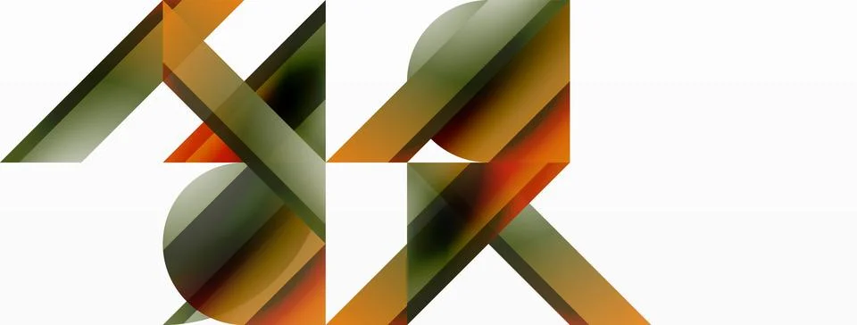 Gradient color triangles and circles on white. Dynamic blend creating Stock Illustration