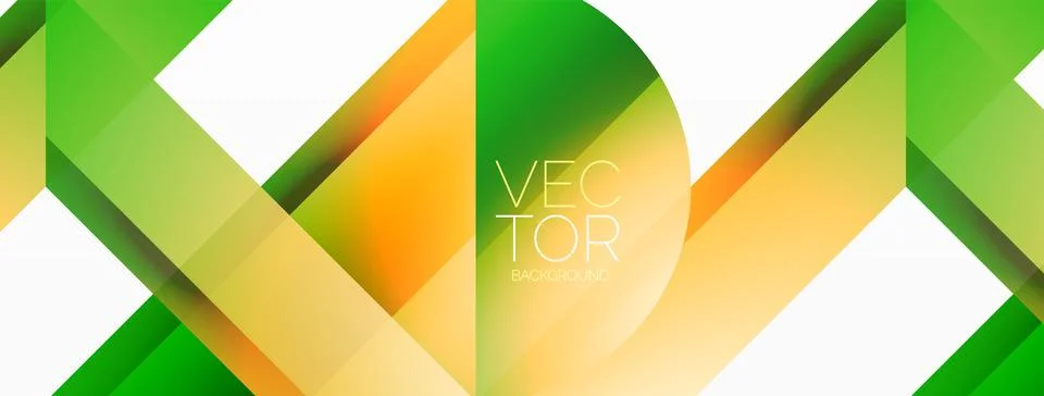 Gradient color triangles and circles on white. Dynamic blend creating Illustrazione stock