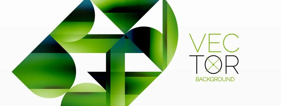 Gradient color triangles and circles on white. Dynamic blend creating Stock Illustration