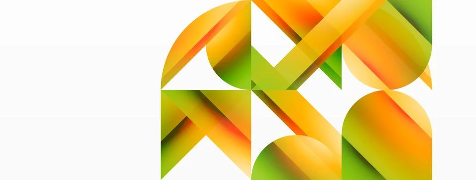 Gradient color triangles and circles on white. Dynamic blend creating Stock Illustration