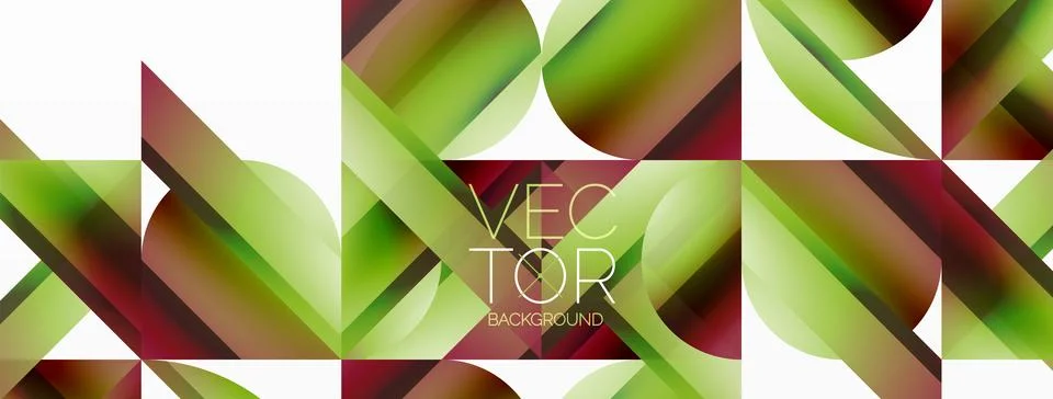 Gradient color triangles and circles on white. Dynamic blend creating Stock Illustration