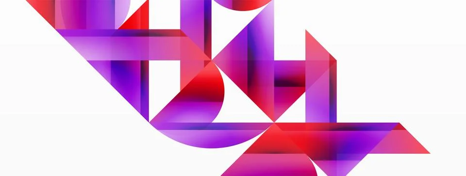 Gradient color triangles and circles on white. Dynamic blend creating Stock Illustration