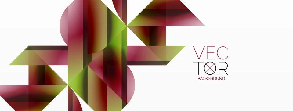 Gradient color triangles and circles on white. Dynamic blend creating Stock Illustration