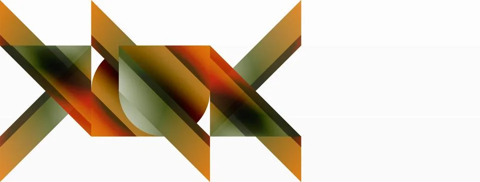 Gradient color triangles and circles on white. Dynamic blend creating Stock Illustration