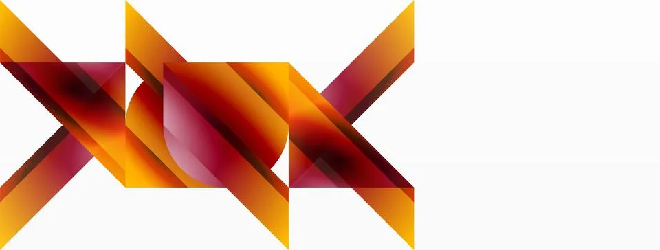 Gradient color triangles and circles on white. Dynamic blend creating Stock Illustration