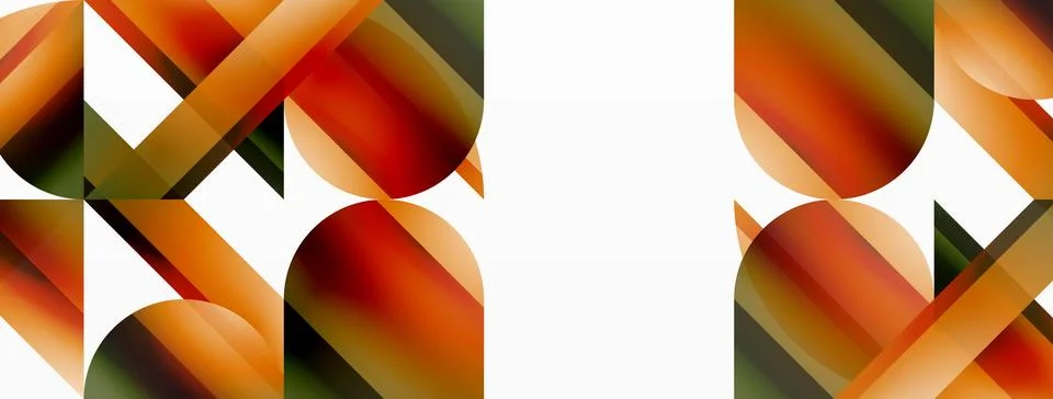 Gradient color triangles and circles on white. Dynamic blend creating Stock Illustration