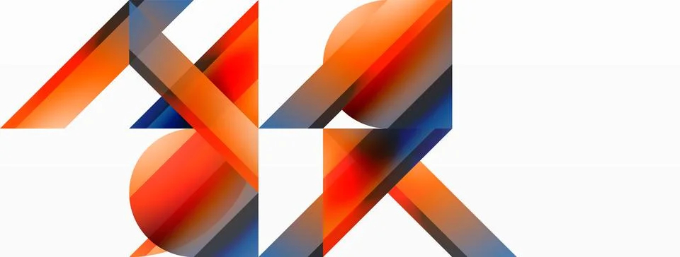 Gradient color triangles and circles on white. Dynamic blend creating Stock Illustration