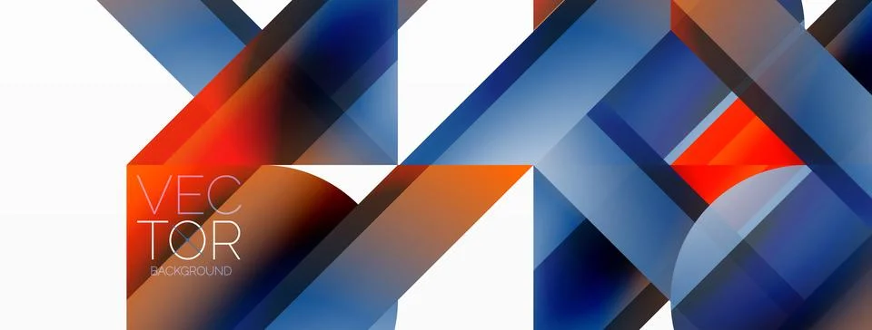 Gradient color triangles and circles on white. Dynamic blend creating Stock Illustration
