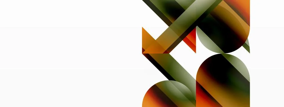 Gradient color triangles and circles on white. Dynamic blend creating Stock Illustration