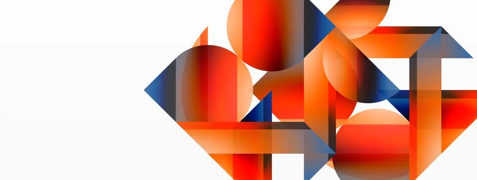 Gradient color triangles and circles on white. Dynamic blend creating Stock Illustration