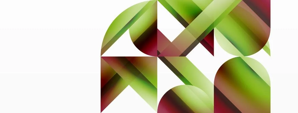 Gradient color triangles and circles on white. Dynamic blend creating Stock Illustration