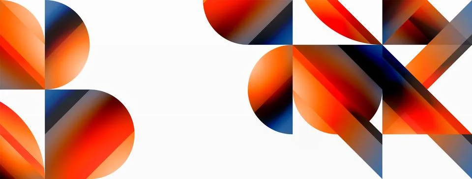 Gradient color triangles and circles on white. Dynamic blend creating Stock Illustration