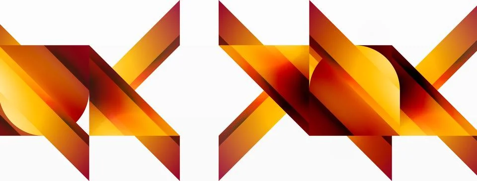 Gradient color triangles and circles on white. Dynamic blend creating Stock Illustration