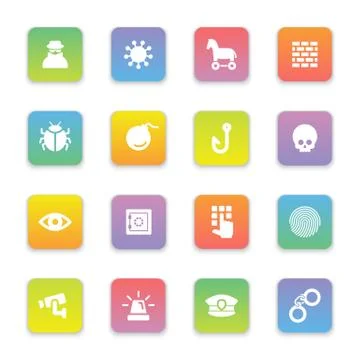 Gradient colored flat security icon set on rounded rectangle Stock Illustration