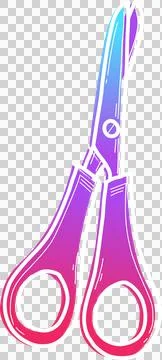 Gradient-colored scissors are being shown in flat vector with pivot screw on Stock Illustration