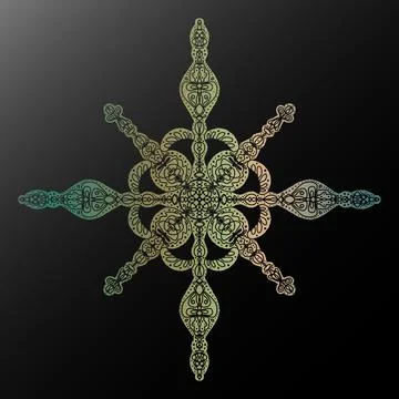 Gradient contour snowflake in folk art style metallic texture lace ethnic mot Stock Illustration