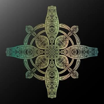 Gradient contour snowflake in folk art style metallic texture lace ethnic mot Stock Illustration
