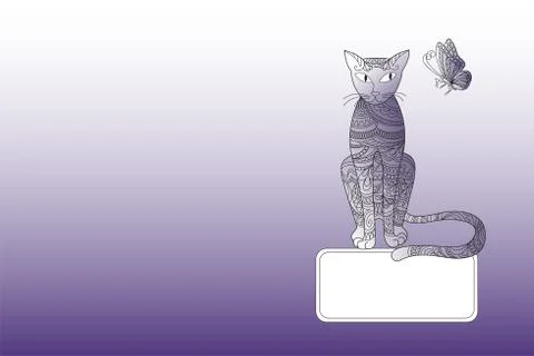 Gradient cover design notebook with elegant cat and butterfly Stock Illustration
