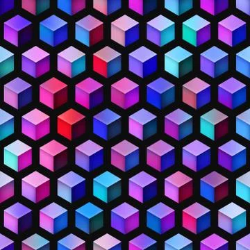 Gradient Cubes Tiling. Seamless Multicolor Pattern 스톡 일러스트