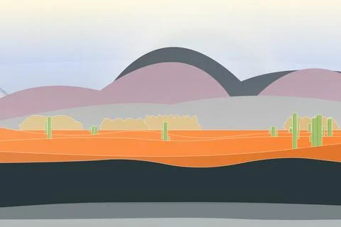 Gradient dusty starlight palette cactus desert landscape with sand field and des Stock Illustration
