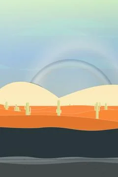 Gradient dusty starlight palette desert plain backdrop framed by cactus tree sil Stock Illustration