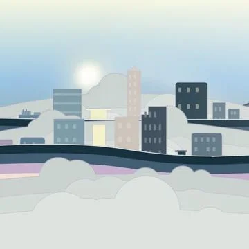 Gradient dusty starlight palette floating skyline dream backdrop with layered bo Stock Illustration