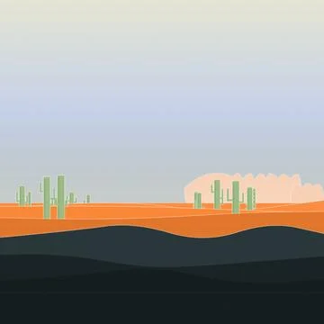 Gradient dusty starlight palette sand band desert backdrop framed by cactus tree Stock Illustration