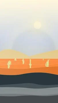 Gradient dusty starlight palette wide desert dune scene with sand field and dese Stock Illustration