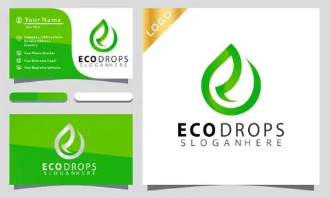 Gradient eco drops leaf nature logo design inspiraton, business card Stock Illustration