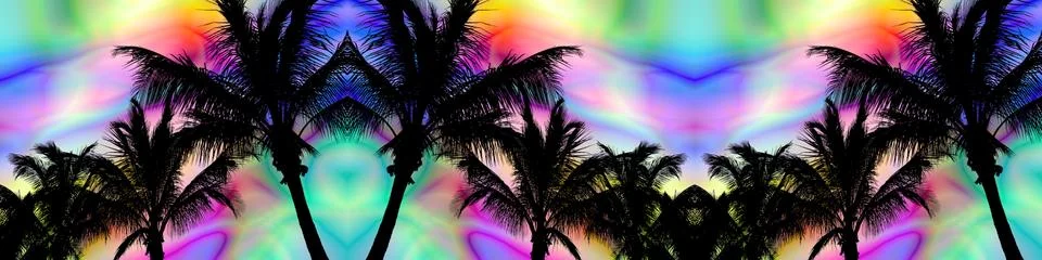 Gradient effects mirrored palm trees banner Stock Illustration