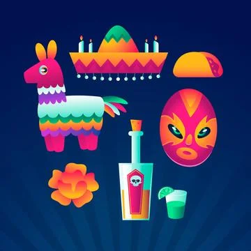 Gradient elements collection for cinco de mayo celebration Stock Illustration
